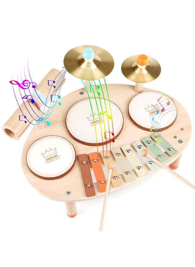 Vanplay Drum Set Toys For 1 Year Old Boy Girls Gifts, Musical Instruments For Toddlers 1-3, Wooden Montessori Toys For Babies 12-18 Months With Xylophone, Christmas Birthday Gifts For Toddler Age 1-2 - Image 1