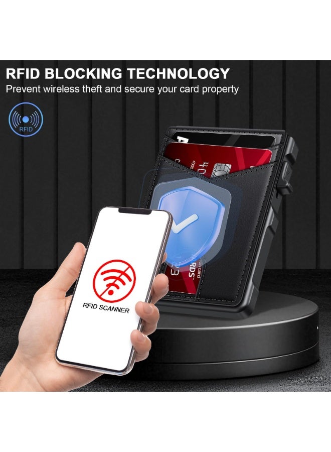 Arabest Airtag Wallet for Men, Mens Smart Wallet for Air Tag RFID Blocking, Minimalist Bifold Pop Up Aluminum Credit Card Case Holder 12+ Cards with ID Window, Gift for Men, No Airtag Included, Black - Image 3