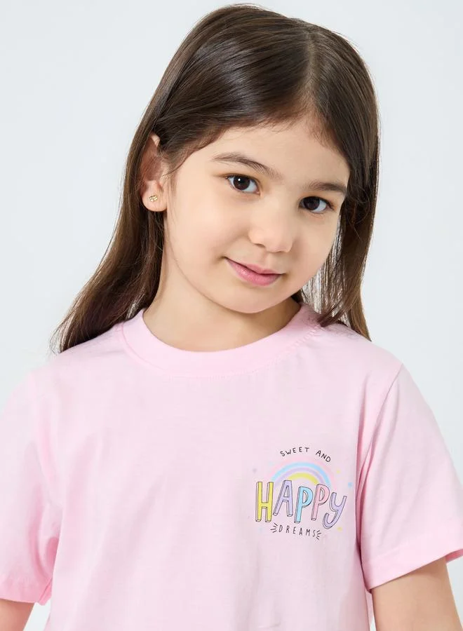 Styli Styli Girls Pink Cotton T-Shirt and Pyjama Set
