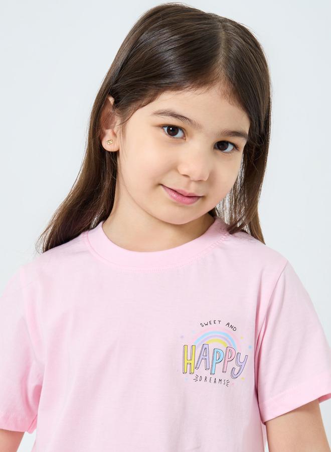 Styli Girls Pink Cotton T-Shirt and Pyjama Set - Image 3
