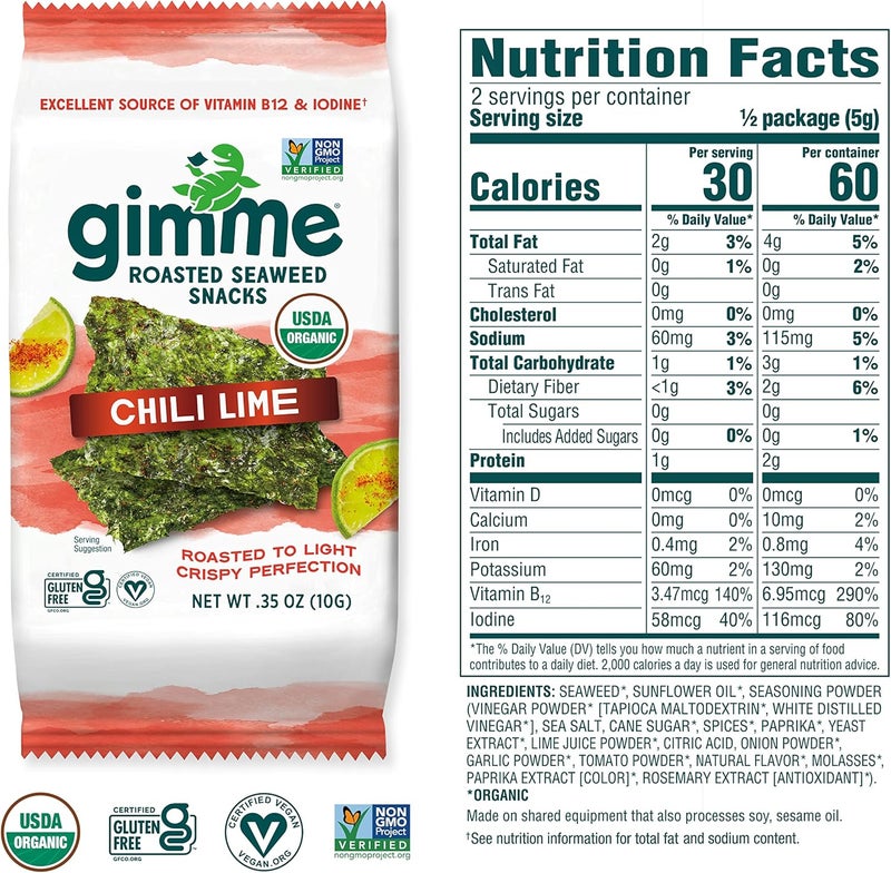 Gimme وجبات خفيفة من الأعشاب البحرية المحمصة العضوية - فلفل حار وليمون - Image 2