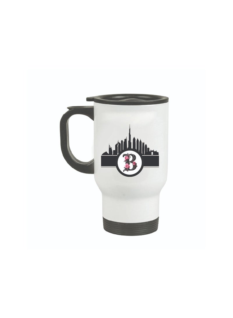 Initial Monogram Travel Mug with Dubai Skyline Design - Travel-Friendly - Monogram Gift - Perfect For Coffee And Tea - Dubai Skyline Travel Mug - Image 2