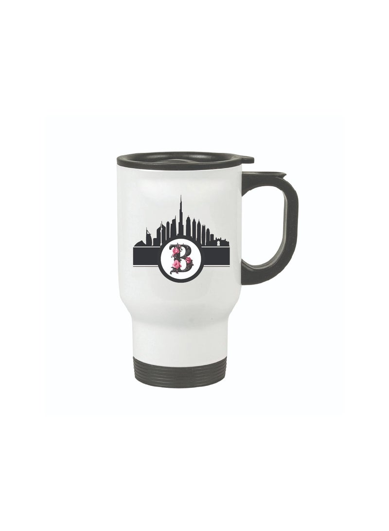 Initial Monogram Travel Mug with Dubai Skyline Design - Travel-Friendly - Monogram Gift - Perfect For Coffee And Tea - Dubai Skyline Travel Mug - Image 1