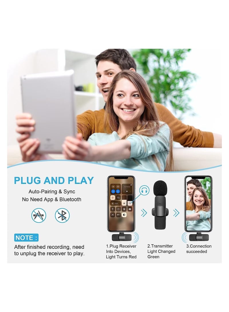 REACLOUD Wireless Lavalier Microphone for Type-C Phone- Plug-Play Wireless Mic with 2 Microphone for USB-C Android Phone and iPhone Video Recording- Interview- Vlog- Auto Sync and Noise Reduction- 2.4 GHZ - Image 3