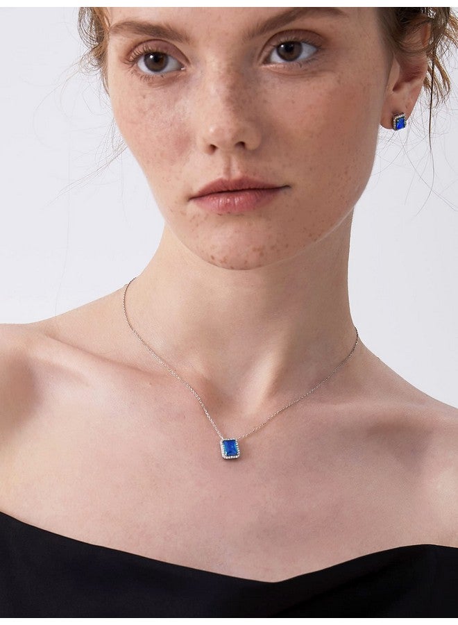 ChicSilver December Birthstone Necklace For Women 925 Sterling Silver Dainty Solitaire Cubic Zirconia Cz Halo Pendant Emerald Cut Simulated Blue Topaz Necklace Birthday Jewelry Gift - Image 2