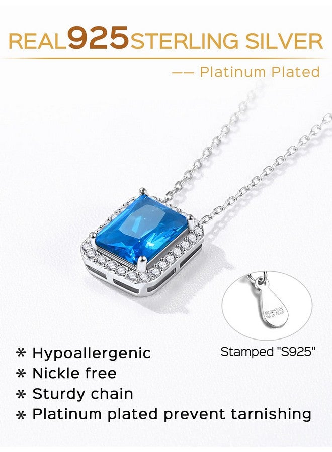 ChicSilver December Birthstone Necklace For Women 925 Sterling Silver Dainty Solitaire Cubic Zirconia Cz Halo Pendant Emerald Cut Simulated Blue Topaz Necklace Birthday Jewelry Gift - Image 5