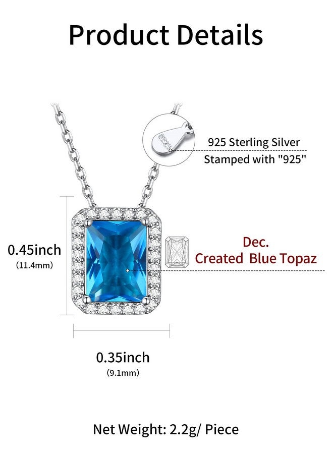 ChicSilver December Birthstone Necklace For Women 925 Sterling Silver Dainty Solitaire Cubic Zirconia Cz Halo Pendant Emerald Cut Simulated Blue Topaz Necklace Birthday Jewelry Gift - Image 3