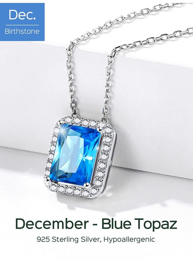 ChicSilver December Birthstone Necklace For Women 925 Sterling Silver Dainty Solitaire Cubic Zirconia Cz Halo Pendant Emerald Cut Simulated Blue Topaz Necklace Birthday Jewelry Gift - Image 4