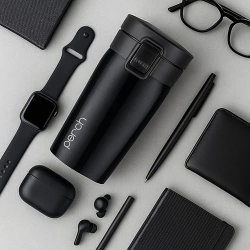 Perch Froste Insulated Travel Coffee Mug | 300ml Stainless Steel Thermal Cup | Hot & Cold Spill Proof Tumbler with Leak Proof Lid | Portable Mug for Office, Men & Women – Black - Image 4