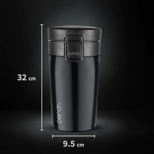 Perch Froste Insulated Travel Coffee Mug | 300ml Stainless Steel Thermal Cup | Hot & Cold Spill Proof Tumbler with Leak Proof Lid | Portable Mug for Office, Men & Women – Black - Image 5