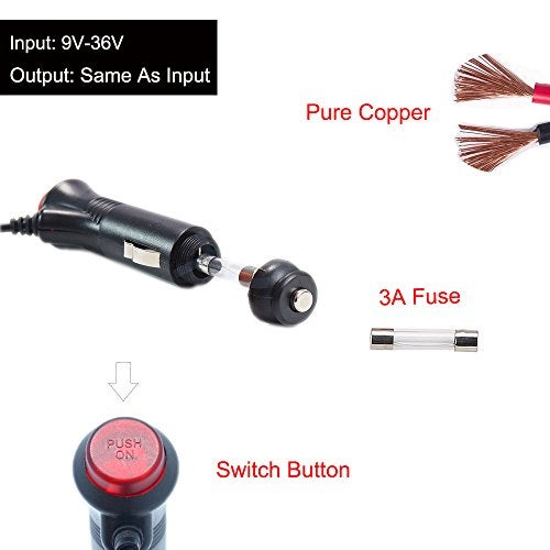 REARMASTER 12/24V Car Cigarette Lighter Power Adapter - Male Plug Extension Cable with Switch Button for DC 5.5mm x 2.1mm, 2.5mm x 0.7mm, 3.5mm x 1.35mm - Image 2