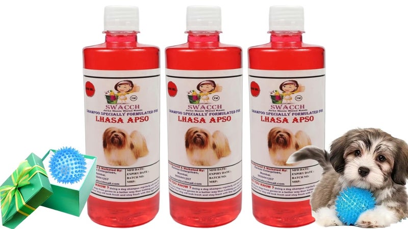 swacch Shampoo | Puppy Safe Shampoo | PH Balanced | Ditch to Itch for Lhasa Apso Dog Shampoo 500ml Pack of 3 (Jasmine) + Spike Ball Chew Toy Combo Pack - Image 1