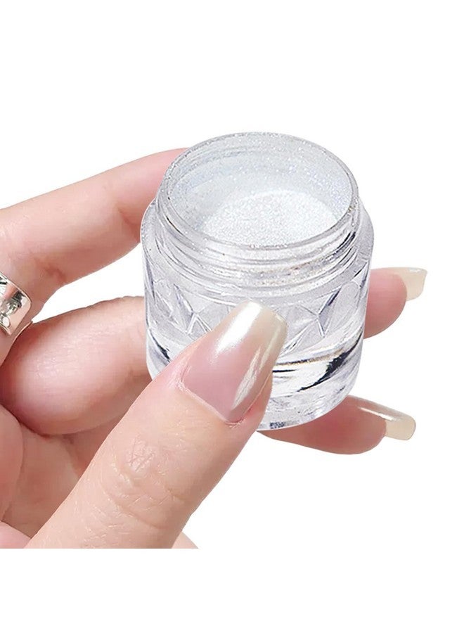 Fokostar White Chrome Nail Powder Super Glossy Clear Mirror Effect Smooth Pearl Glitter Pigment Powder, White Ice Transparent Unicorn Nail Chrome Powder For Gel Polish Nails Art Design With Tools - Image 1