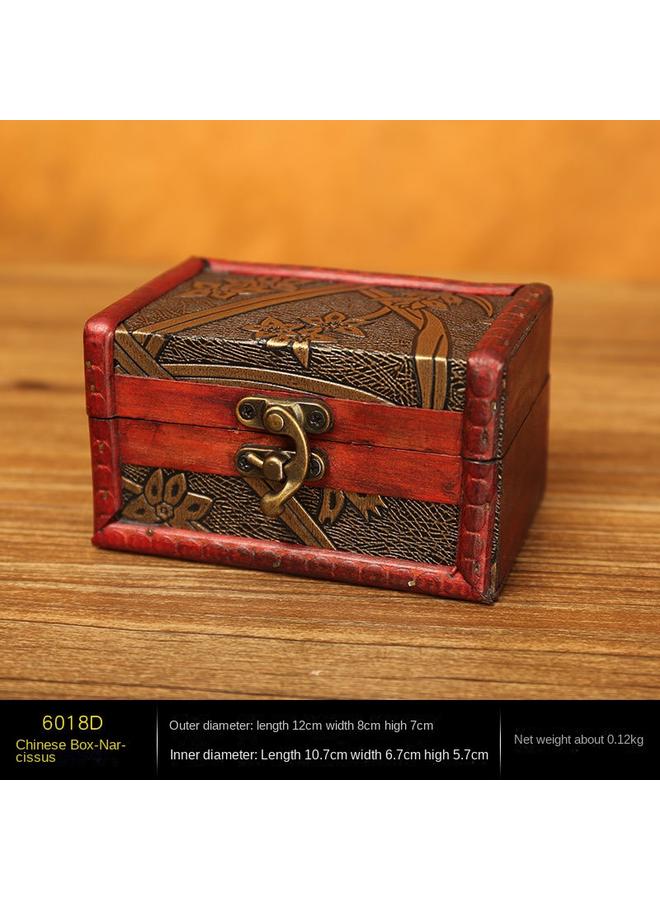 Bluejw European Style Vintage Jewelry Storage Wooden Box Antique Handmade Old Square Product Packaging Wooden Box Can Be Locked - Image 1