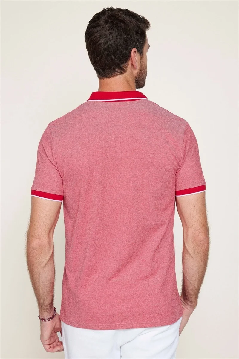 تودورس Men's Slim Fit Narrow Cut Cotton Zippered Claret Red Polo Collar T-Shirt