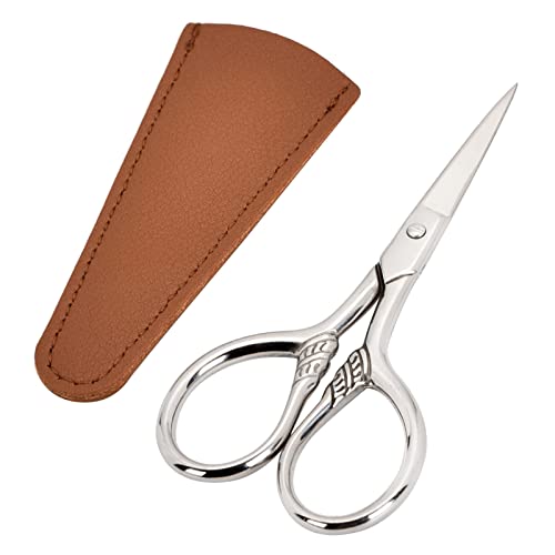 LOBODT Small Facial Hair Scissors Stainless steel silver Straight Tip Snips Beauty Grooming Kit for Eyebrows Beard Ear Nose Moustache Trimming with PU Case - Image 2