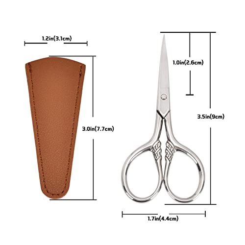 LOBODT Small Facial Hair Scissors Stainless steel silver Straight Tip Snips Beauty Grooming Kit for Eyebrows Beard Ear Nose Moustache Trimming with PU Case - Image 5