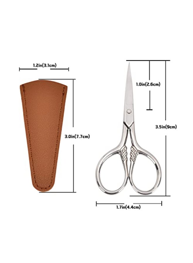 LOBODT Small Facial Hair Scissors Stainless steel silver Straight Tip Snips Beauty Grooming Kit for Eyebrows Beard Ear Nose Moustache Trimming with PU Case - Image 4