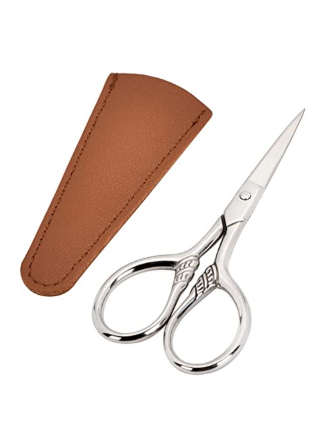 LOBODT Small Facial Hair Scissors Stainless steel silver Straight Tip Snips Beauty Grooming Kit for Eyebrows Beard Ear Nose Moustache Trimming with PU Case - Image 1