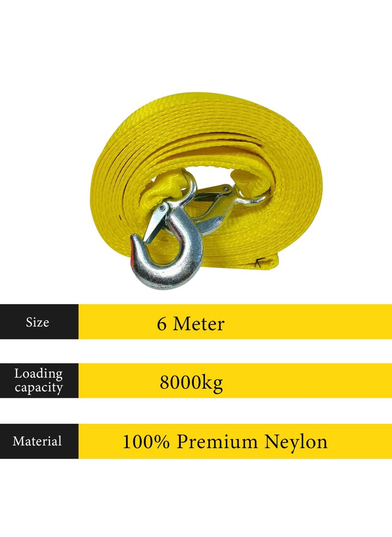 SAFARI 8 Ton 6 Meter Tow Rope Car Breakdown Towing Rope Heavy Duty With Two Hooks STR10