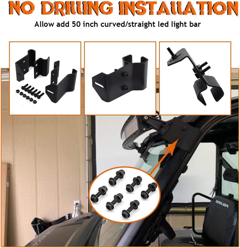 Chelhead No Drilling Pro-fit Cage Black Mounting Bracket for 50 Inch LED Light Bar - Compatible with Polaris Ranger 500 570 900 1000 - Image 2
