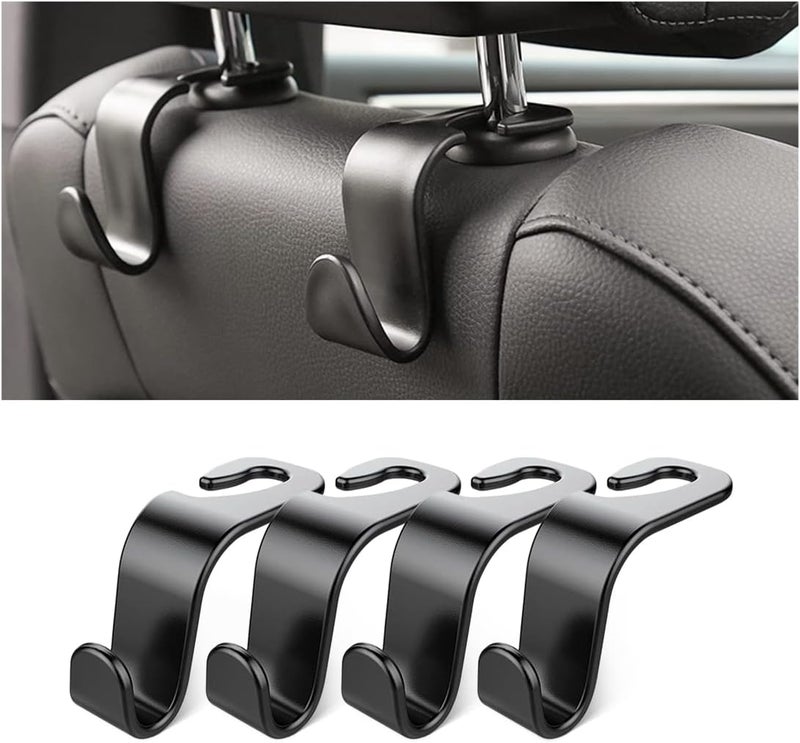 Hanemia Back Seat Headrest Hooks, 4 Pack Black Stylish Hanger for Car Handbag Clothes Coats Grocery Bags, Interior Accessories (Black2) Daily universal pick - Image 1