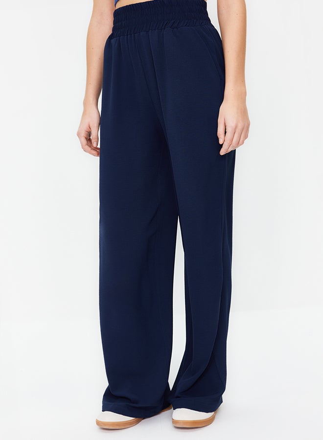 trendyol Navy Blue Wide Leg Trousers with Elastic Waist - Image 4