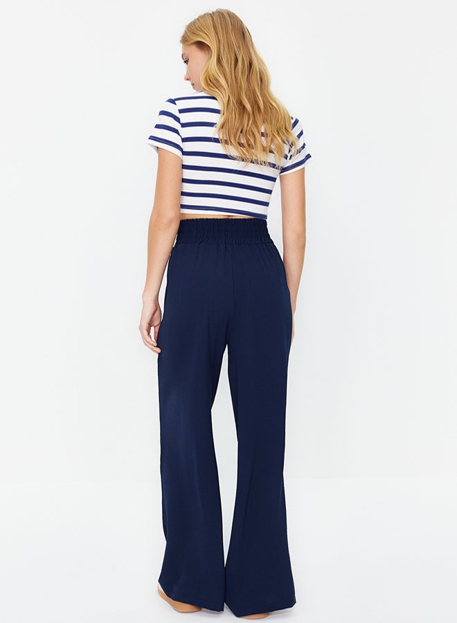trendyol Navy Blue Wide Leg Trousers with Elastic Waist - Image 5