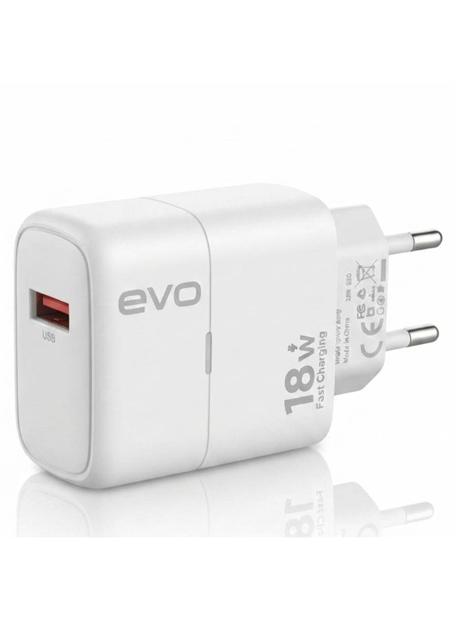 EVO-C13 18W Fast Wall Charger with USB-A Quick Charging Port, Single USB Power Adapter, Smart Chip Technology Charging Block, Compact Portable Phone Charger for Android Smartphones, Tablets, Earbuds, Power Banks and USB Devices - Image 2