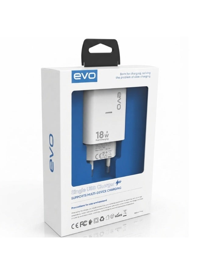 EVO-C13 18W Fast Wall Charger with USB-A Quick Charging Port, Single USB Power Adapter, Smart Chip Technology Charging Block, Compact Portable Phone Charger for Android Smartphones, Tablets, Earbuds, Power Banks and USB Devices - Image 4