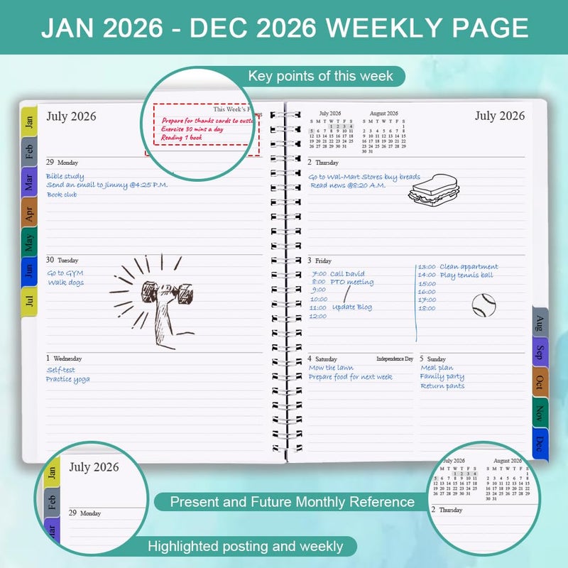 Getvow 2026 Weekly & Monthly Planner - January 2026 to December 2026, 2026 Planner & Organizer Notebook to Track Goals, Medium 6.5" x 8.5", Teal - Image 3