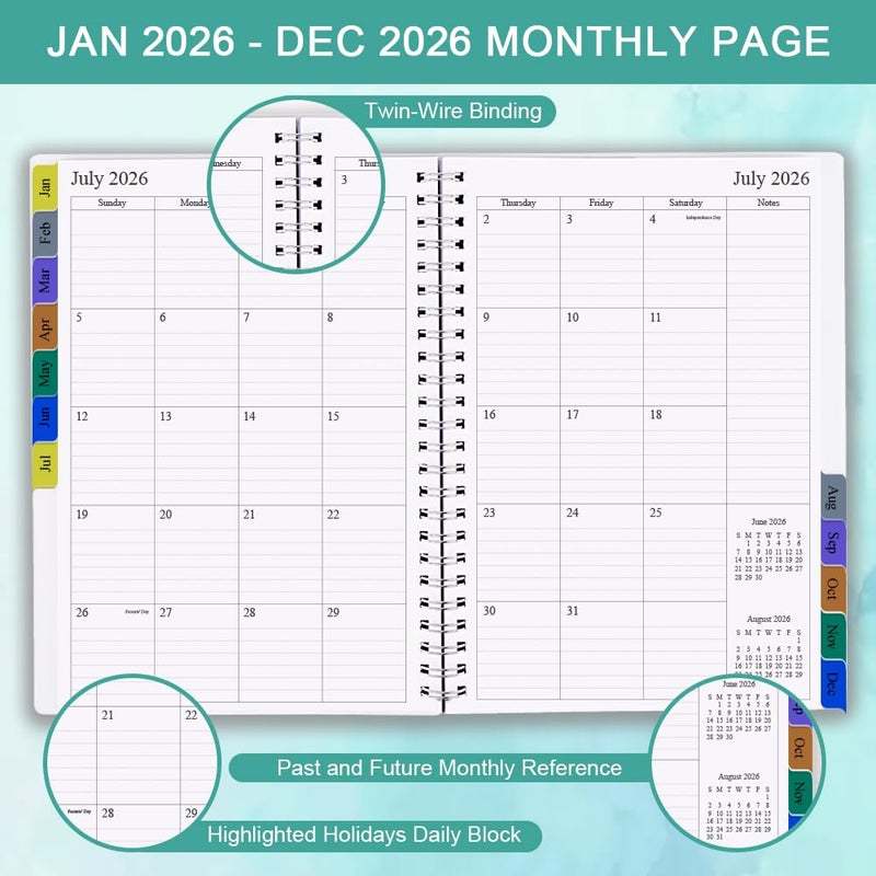 Getvow 2026 Weekly & Monthly Planner - January 2026 to December 2026, 2026 Planner & Organizer Notebook to Track Goals, Medium 6.5" x 8.5", Teal - Image 2