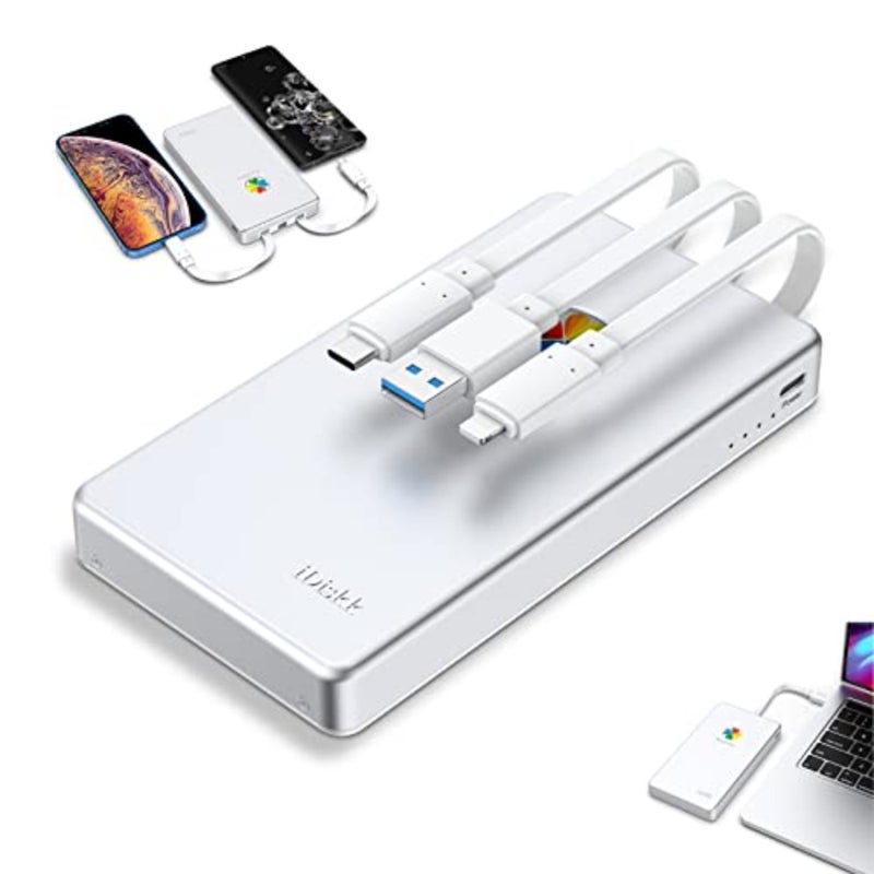 محرك الأقراص الصلبة الخارجي لأجهزة iPhone 16/15 وأجهزة iPad/Mac/USB-C المحمولة/الكمبيوتر الشخصي: وحدة تخزين محمولة معتمدة من MFi سعة 2 تيرابايت مع كابلات USB 3.0/Type-C/Lightning مدمجة، وغطاء من الألومنيوم الأسود، ونسخ احتياطي سريع للصور/مقاطع الفيديو - Image 1