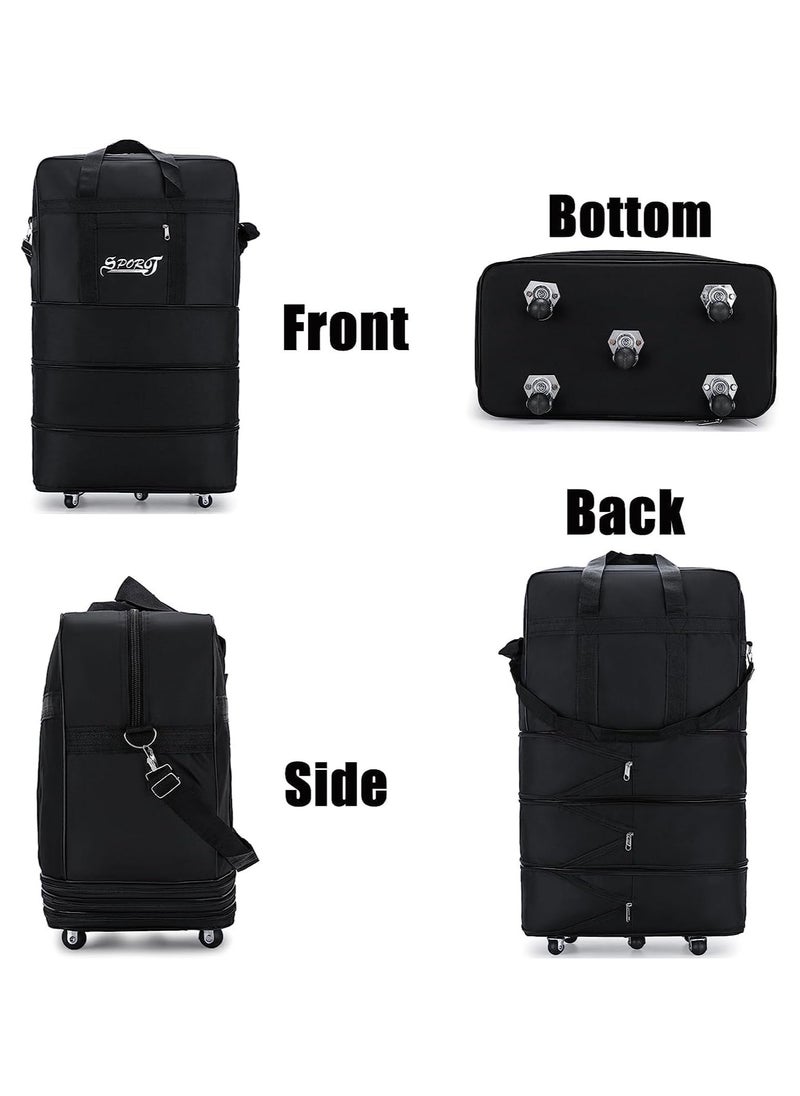 MXM - Travel Moving Trolley Luggage Foldable Bag with Wheels XX-Large 30kg/120L Waterproof Zipper Extendable Duffel Organizer Bag ( Black ) - Image 1