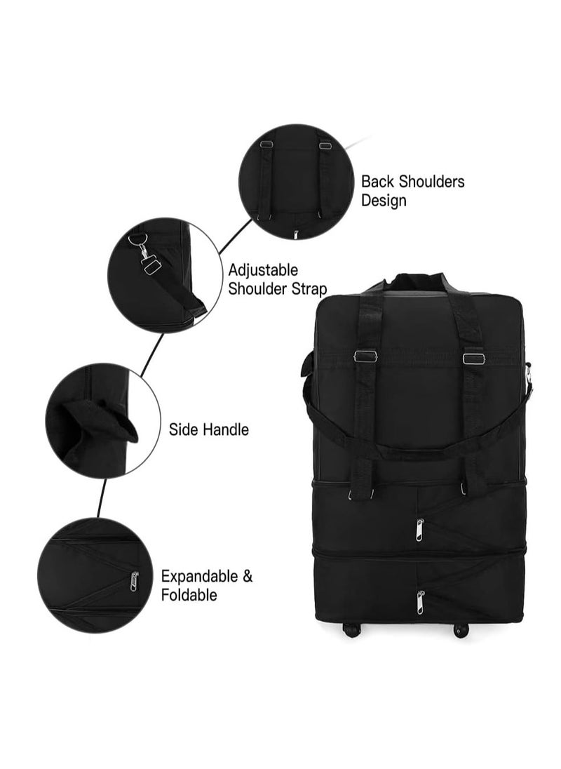 MXM - Travel Moving Trolley Luggage Foldable Bag with Wheels XX-Large 30kg/120L Waterproof Zipper Extendable Duffel Organizer Bag ( Black ) - Image 1