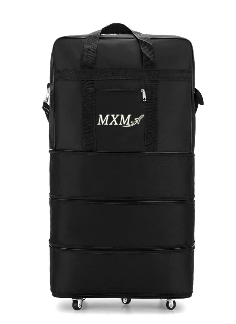 MXM - Travel Moving Trolley Luggage Foldable Bag with Wheels XX-Large 30kg/120L Waterproof Zipper Extendable Duffel Organizer Bag ( Black ) - Image 1
