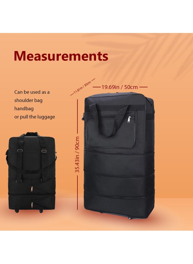MXM - Travel Moving Trolley Luggage Foldable Bag with Wheels XX-Large 30kg/120L Waterproof Zipper Extendable Duffel Organizer Bag ( Black ) - Image 1