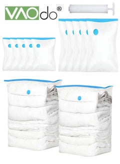 VAOdo 13 Pack Vacuum Storage Bags Space Saver Bags Includ 2 Large/5 Medium/5 Small/1 Hand Pump Compression for Comforters and Blankets Sealer Clothes Storage Hand Pump Included  - Image 1
