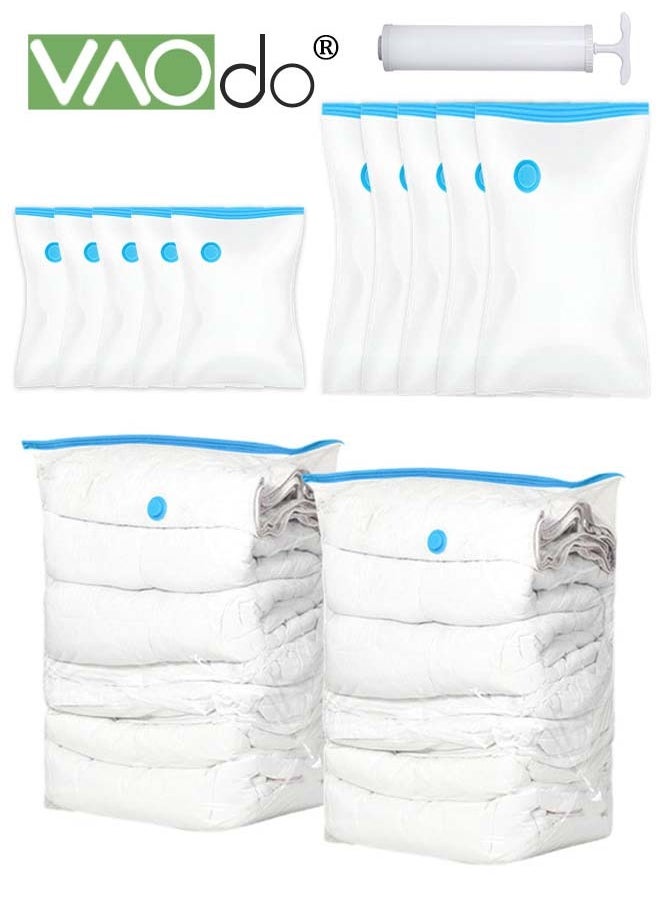 VAOdo 13 Pack Vacuum Storage Bags Space Saver Bags Includ 2 Large/5 Medium/5 Small/1 Hand Pump Compression for Comforters and Blankets Sealer Clothes Storage Hand Pump Included  - Image 1