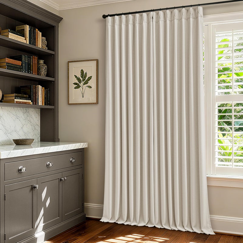 TWODRAPES Extra Wide Blackout Curtains 70 x 108 Inches Long for Bedroom Living Room Neutral Farmhouse Pinch Pleated Double Layer Thick Linen Drapes Thermal Insulated with Back Tab for Large Windows 1 Panel - Image 1
