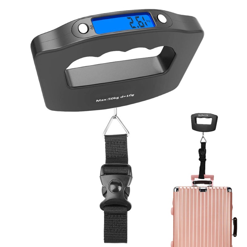 Digital Luggage Scale 110 lb / 50 kg Handheld Hanging Hook Scale with Large Display and Woven Tape for Travel Suitcase and Postal Parcels - Image 1