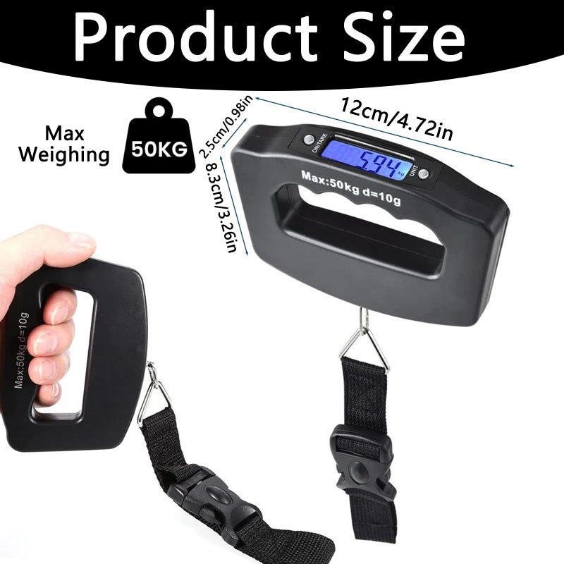 Digital Luggage Scale 110 lb / 50 kg Handheld Hanging Hook Scale with Large Display and Woven Tape for Travel Suitcase and Postal Parcels - Image 2