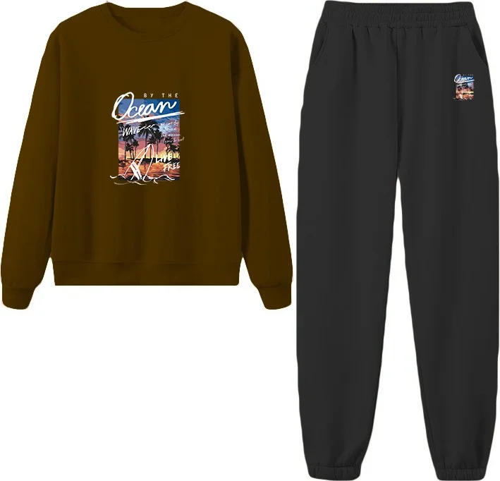 دوغ فش Tracksuit Oversize Offthewall Printed Tracksuit,lover,couple Combination Brown