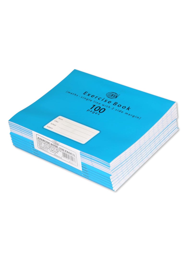 FIS Exercise Book Pack Of 12 100 Pages 2 Line Margin (Maths Bk) FSEBSL2M100N - Image 1