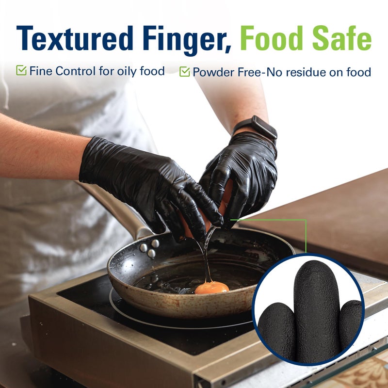 SWIFTLITE Black Nitrile Gloves, Food Safe Disposable Gloves Latex Free, Rubber Gloves Powder Free for Cooking, Kitchen Cleaning (100, Medium) - Image 3