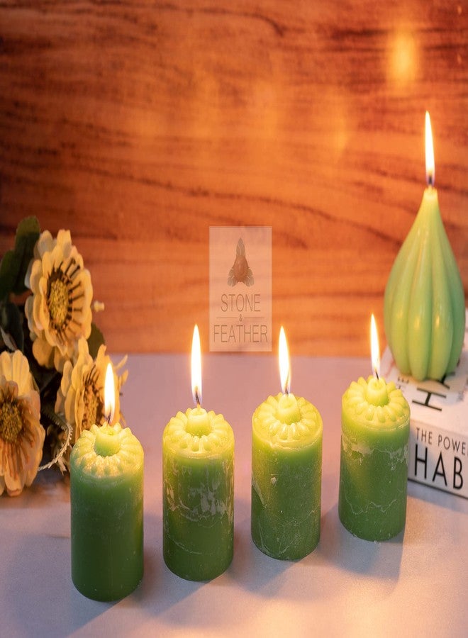 Stone & Feather® (SnF),Size 2x2 inches Mogra Aromatic Pillar Candle (Paraffin Wax), Pack of 4, Burning Time 18-20 Hours, for Meditation, Home Decoration, Diwali - Image 1