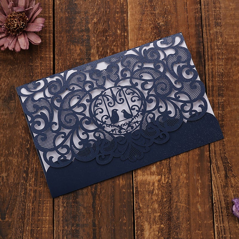 Wedding Invitations 10pcs Blue Pearl Paper - Delicate Carved Floral Pattern Stylish Stationery for Wedding Birthday Anniversary Bridal Shower Engagement Party - Image 4