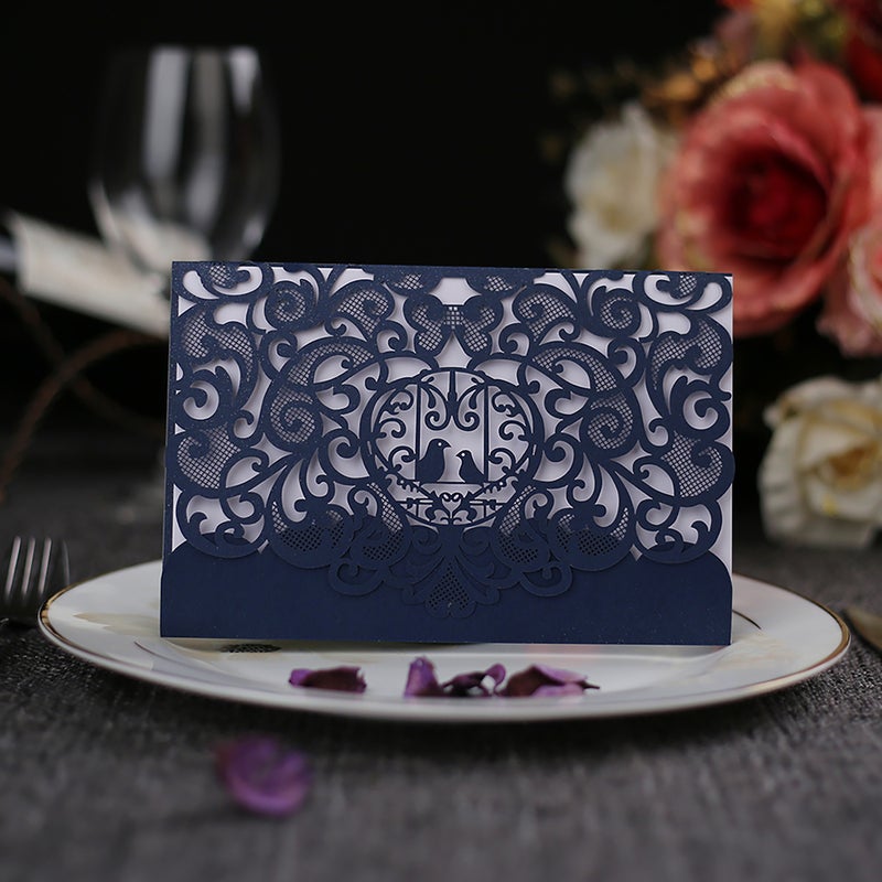 Wedding Invitations 10pcs Blue Pearl Paper - Delicate Carved Floral Pattern Stylish Stationery for Wedding Birthday Anniversary Bridal Shower Engagement Party - Image 5