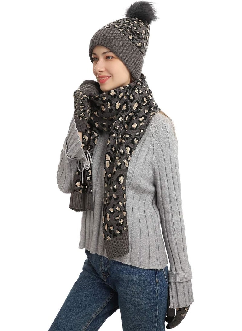 Zikra 3Pcs Winter Beanie Hat Scarf Gloves Set, Set for Men Womens Ski Cap Touch Screen Mittens Suit Couples Matching Hats for Men Women (Dark Grey) - Image 4