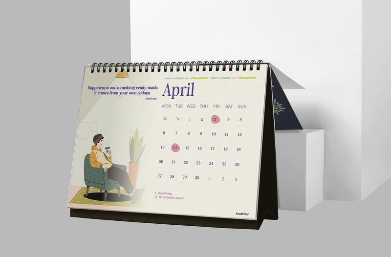 AccuPrints® Desk Calendar 2026 Planner-A5 Size (5.8 x 8.2) inch For Office Home Table New Year Hanging Kids (14 x 20.5) cm- (Illustration Desk) - Image 3